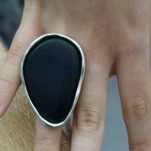 Large Black Stone DEBAJO Silver Ring S M L
